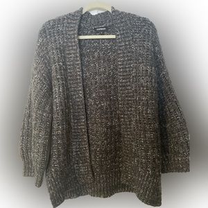 Chunky Express Open Sweater - Grey with Pink and White threads